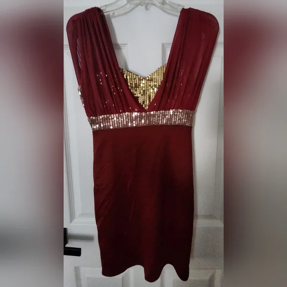 burgundy and gold sequin dress Dare to Dream One Shoulder Sequin Maxi Dress: Burgundy/Gold Multi main image 1